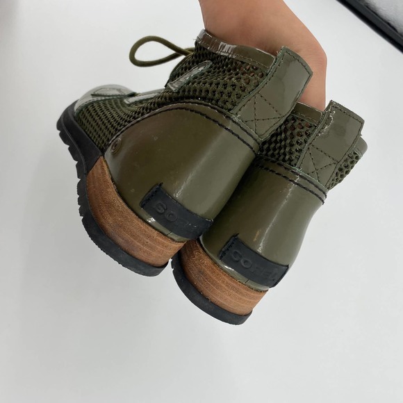Sorel Green Mesh Patent Leather Lace UP High Top Booties 6.5 - Picture 4 of 7